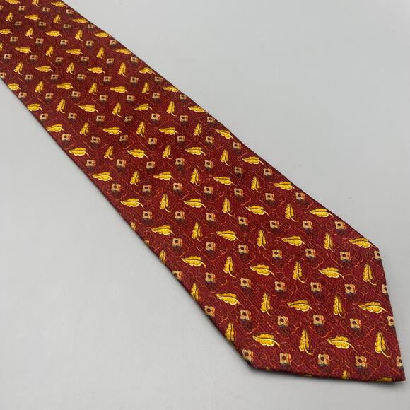 Ermenegildo Zegna Red‎ Gold Leaves Tie 100% Silk Necktie Made in Italy - Picture 1 of 9